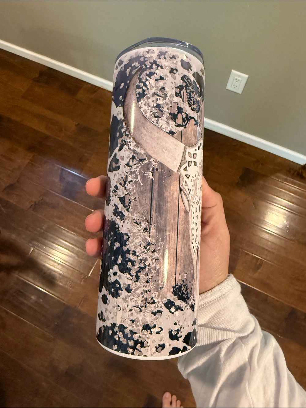 Decorative Spear Pattern Stainless Tumbler - Navy & White